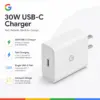30W USB-C fast charger in white with single USB-C port and compact travel-friendly design